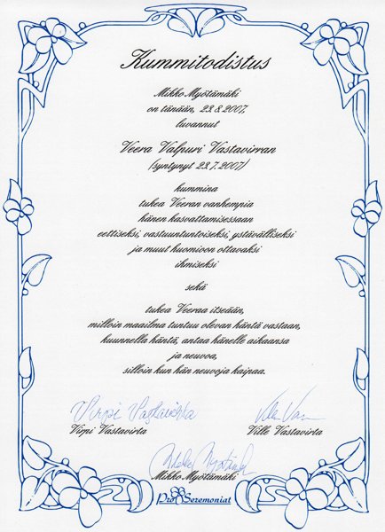 Product image of Lisäkummitodistus kummille tai kummipariskunnalle