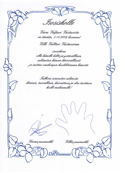 Product image of Isosisaruksen todistus isosisarukselle