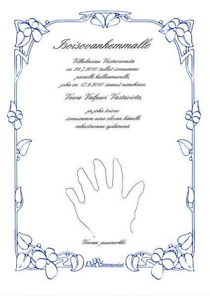 Product image of Isoisovanhemman todistus Isoisovanhemmalle