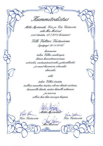 Product image of Nimenantotodistuspaketti 1 (yksi kummi tai kummipariskunta)