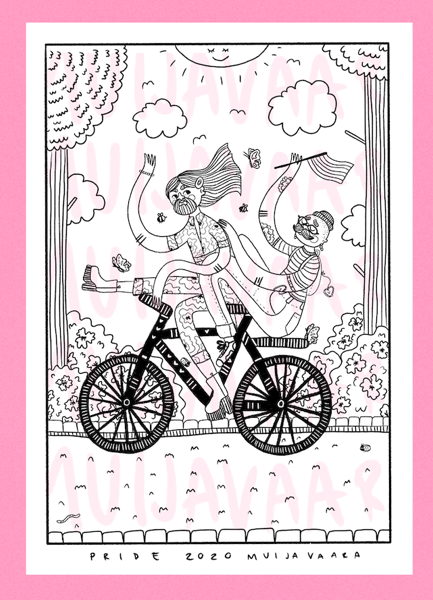 Product image of  PRIDE "Pyörällä" värityskuva PDF
