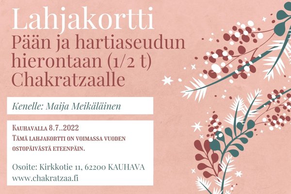 Product image of  Lahjakortti Pään ja hartiaseudun hierontaan