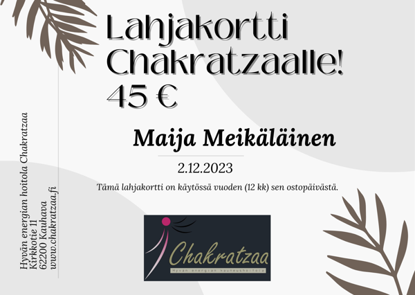 Product image of  Lahjakortti kauneus- ja hyvinvointipalveluihin, arvo 45 €