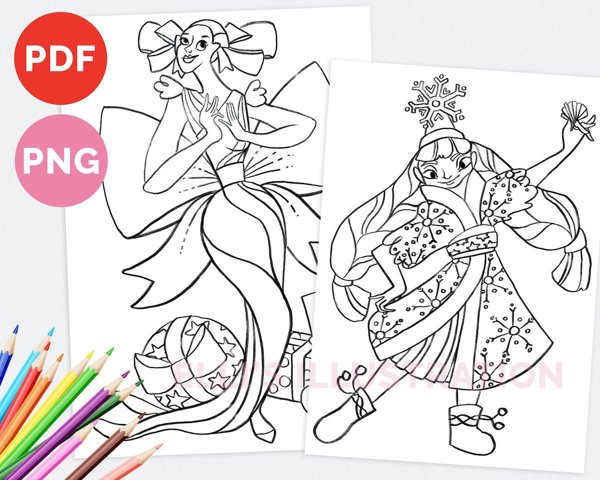 Product image of  Printable Coloring Pages | 2 Ladies | PDF PNG