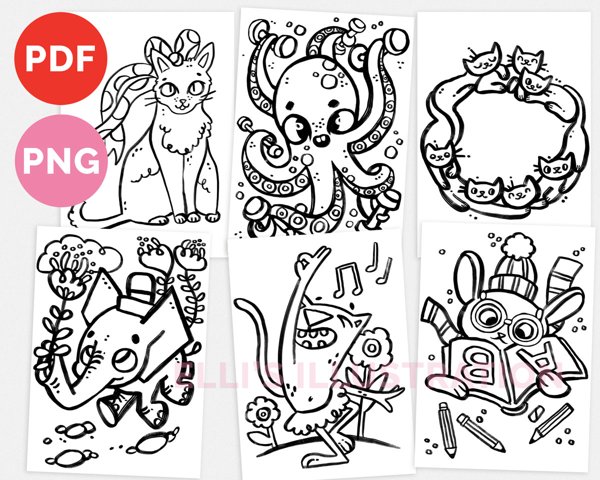 Product image of  Printable Coloring pages | 6 Animals | PDF PNG