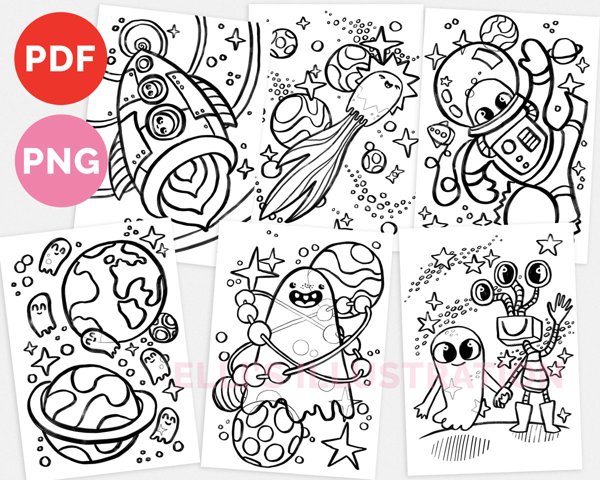 Product image of  Printable Coloring Page | 6 Ghost in Space | PDF PNG