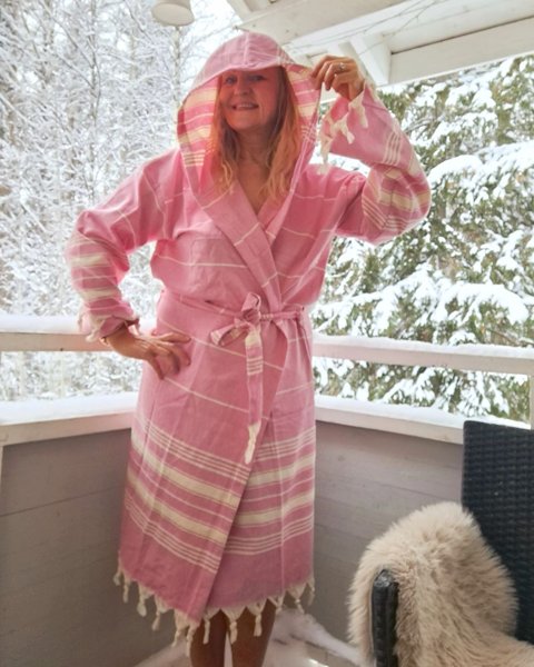 Product image of  Hamam- kylpytakki vaaleanpunavalkoinen koko 2 XL