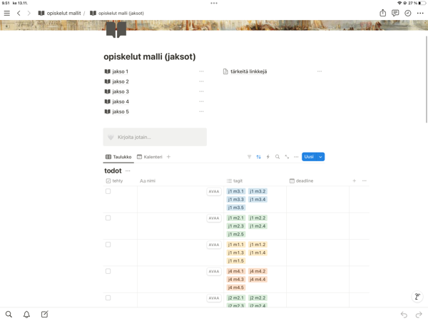 Product image of  opiskelu-templates for Notion (Finnish)