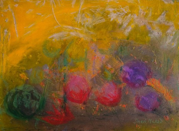 Product image of  Siirtolapuutarha, öljy vanerille, 30 x 40 cm