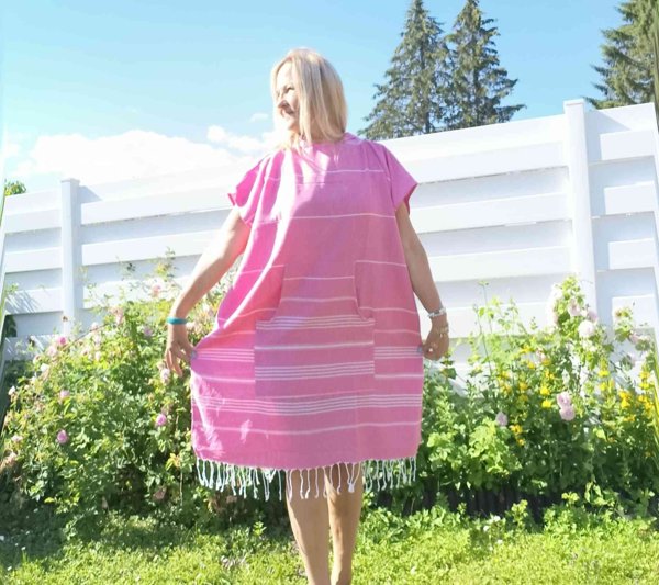 Product image of  Hamam-kimono pinkki-valkoraidallinen ohkaisempi S-M