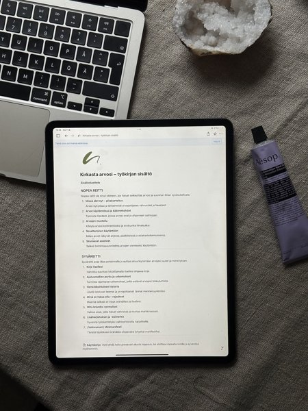 Product image of Kirkasta arvosi –työkalu (Notion-pohja + PDF)