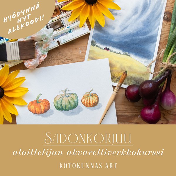 Product image of  Sadonkorjuu -akvarelliverkkokurssi aloittelijoille alkaa 14.9.