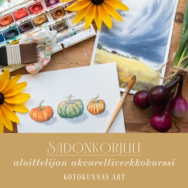 Product image of  Sadonkorjuu -akvarelliverkkokurssi aloittelijoille alkaa 14.9.