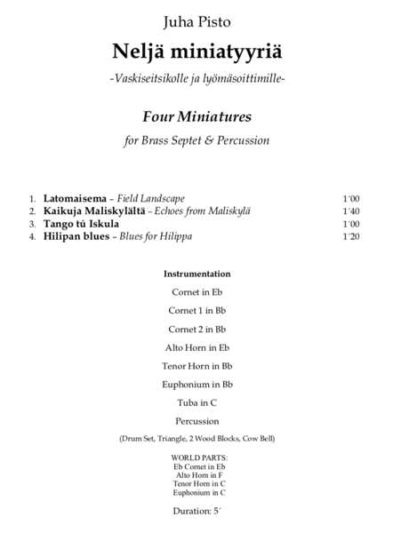 Product image of  Four Miniatures for Brass Septet (by Juha Pisto) GRADE 3