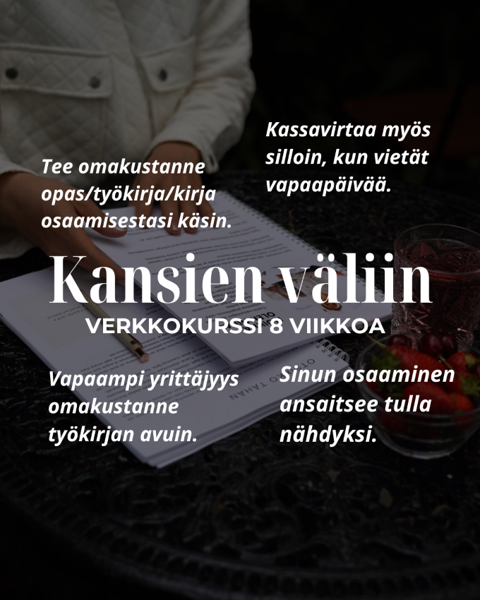 Product image of  Kansien väliin-verkkokurssi 8 vk 297 €+alv alkaa 20.10.25