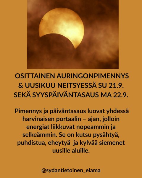 Product image of  Auringonpimennyksen energiahoito/manifestointi 21.9. tallenne
