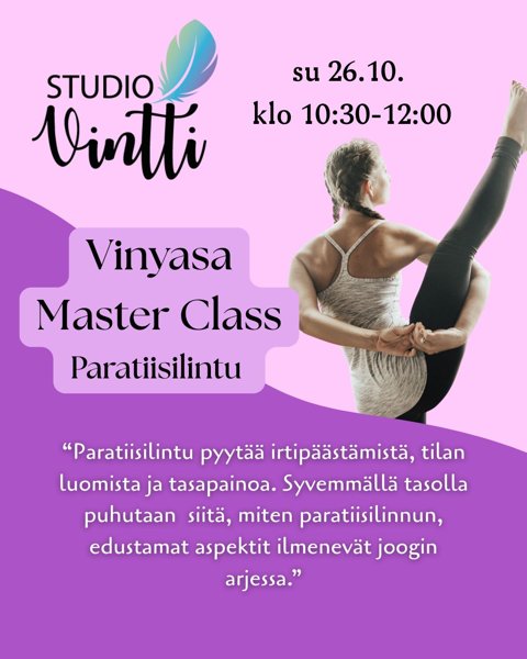 Product image of Vinyasa Master Class Studio Vintillä 26.10.2025 klo 10:30-12:00