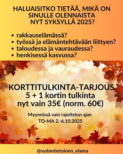 Product image of  Kirjallinen 5 + 1 kortin tulkinta vain 35€ (norm. 60€)