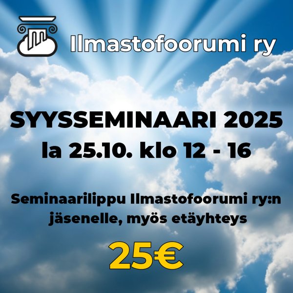 Product image of  Syysseminaari 2025 Ilmastofoorumi ry:n jäsenelle, myös etäyhteys