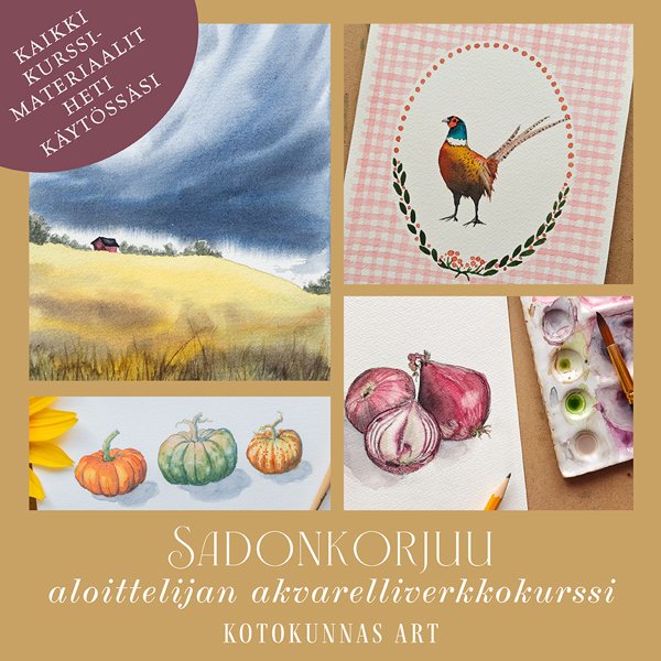 Product image of  Sadonkorjuu -akvarelliverkkokurssi aloittelijoille