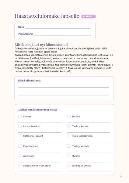 Product image of Lapsen haastattelulomake (alakoulu)