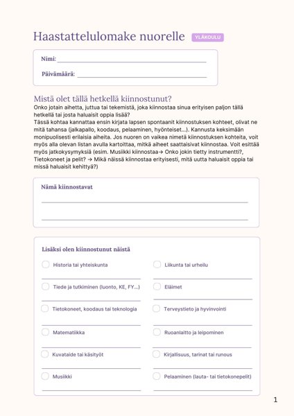 Product image of Nuoren haastattelulomake (yläkoulu)