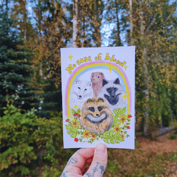 Product image of  "No coat of blood" - Postikortti / Eläinoikeuspostikortti 2
