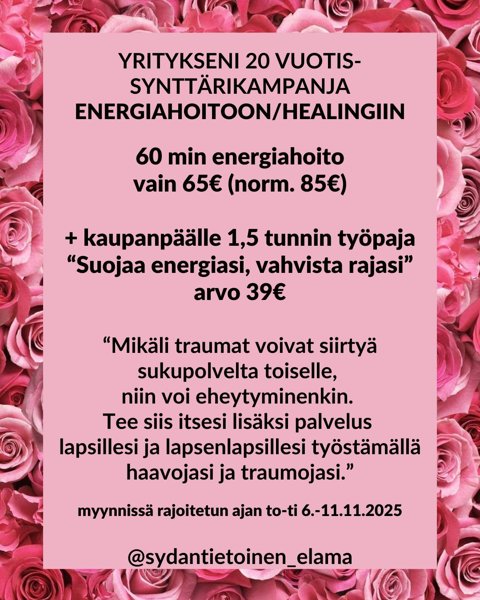 Product image of  ENERGIAHOITO KESTO 60min VAIN 65€ (norm. 85€) + lahja