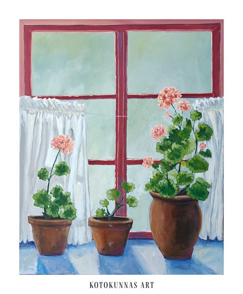 Product image of Pelargoniat ikkunalla 65 x 81 cm