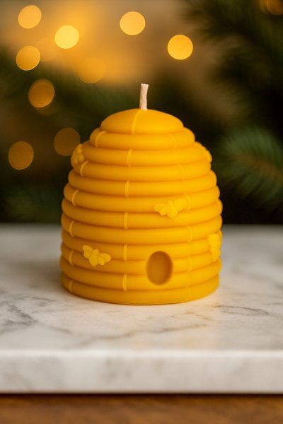 Product image of  Luonnon mehiläisvahakynttilä - Mehiläisparvi, neulottu pesä