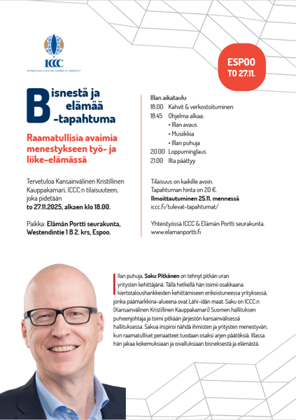 Product image of  BISNESTÄ JA ELÄMÄÄ -tapahtuma ESPOO, 27.11.2025