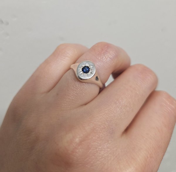 Product image of  Silver signet ring with a natural blue sapphire, size 16.2