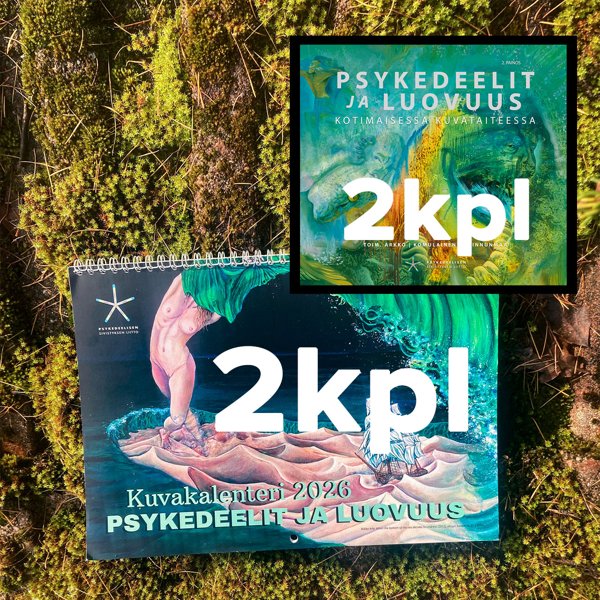 Product image of 2kpl Psykedeelit ja luovuus -kirjaa + 2kpl seinäkalentereita