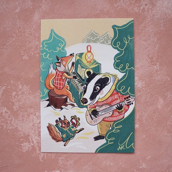 Product image of  Metsäbändi soittaa -postikortti