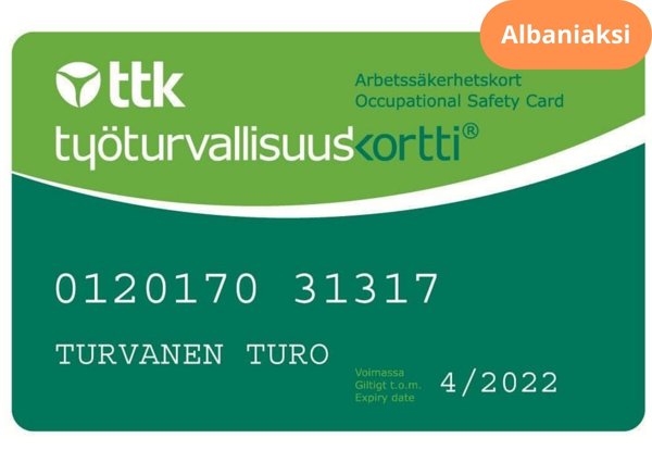 Product image of  Työturvallisuuskortti ALBANIAKSI etänä 25.01.2026