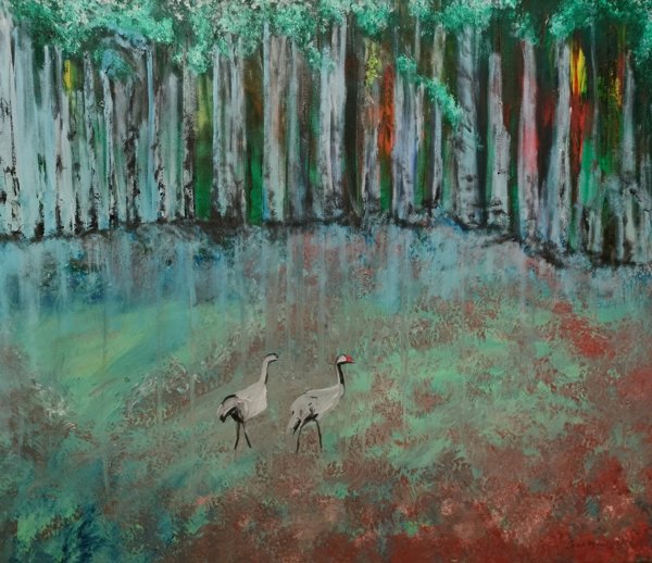 Product image of Kurjet, sekatekniikka kankaalle, 60 x 70 cm