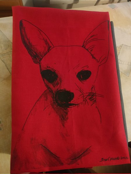 Product image of Koira-aiheinen keittiöpyyhe punainen, sis. postikulut