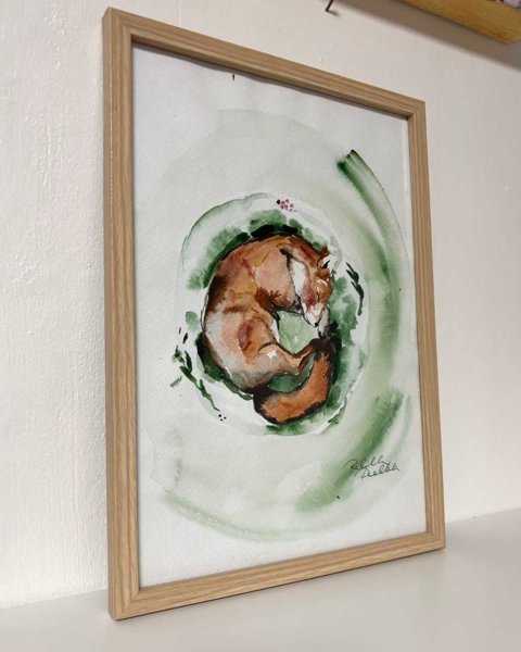 Product image of "Päiväunilla" -akvarellimaalaus