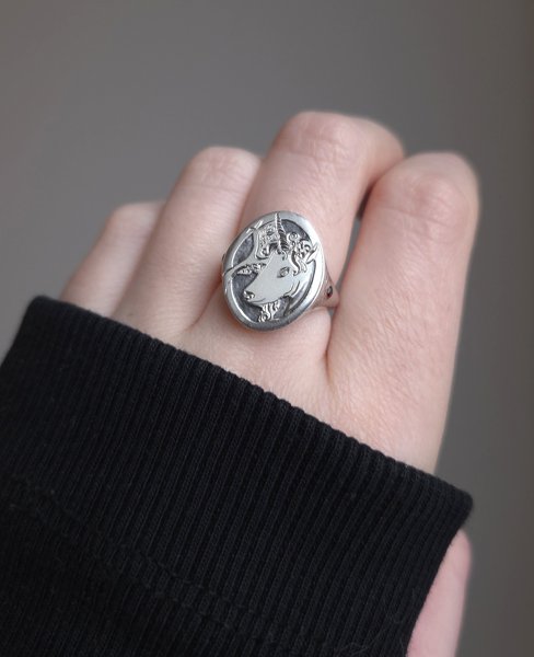 Product image of  Silver ring with an engraved unicorn, size 17,5