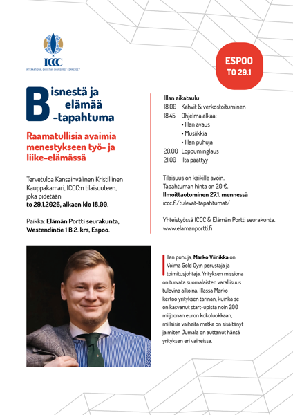 Product image of  BISNESTÄ JA ELÄMÄÄ -tapahtuma ESPOO, 29.1.2026
