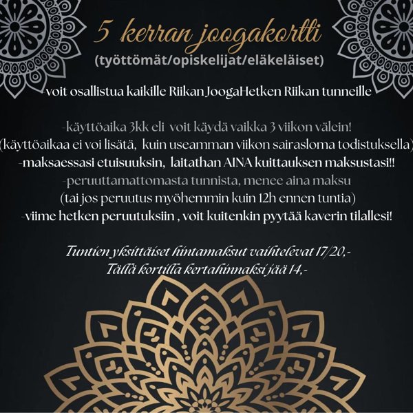 Product image of  Etu työt./opisk. 5 kerran joogailukortti, Huom! voimassa 3 kk