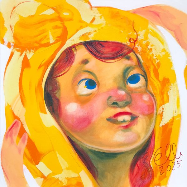 Product image of  Maalaus: Lämmön lupaus (keltainen pipo) | Painting: Warmth
