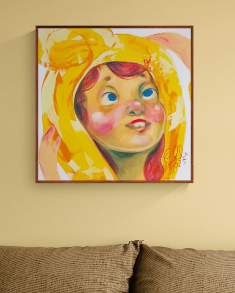 Product image of  Maalaus: Lämmön lupaus (keltainen pipo) | Painting: Warmth