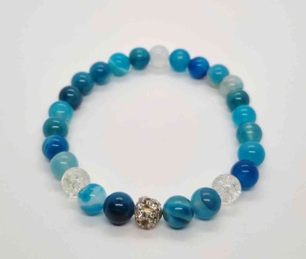 Product image of Akvamariini & raita-akaatti rannekoru zirkonialla, 19cm