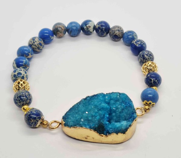 Product image of Sininen Imperial jaspis rannekoru akaatilla, 18cm