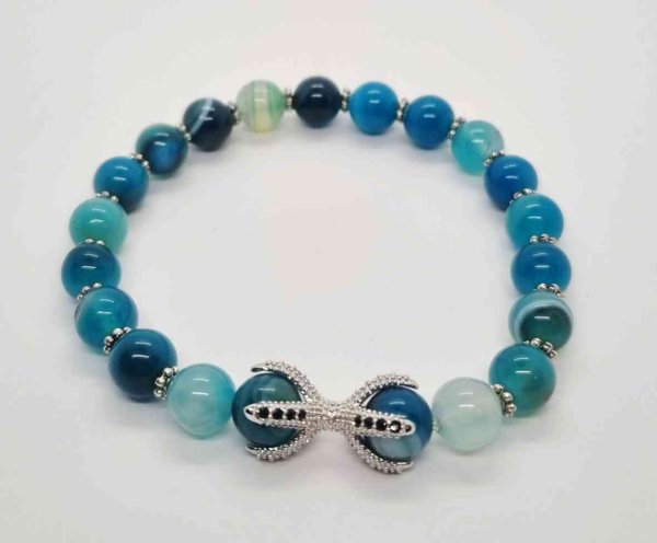 Product image of Raita-akaatti & akvamariini rannekoru zirkonialla, 18-19cm