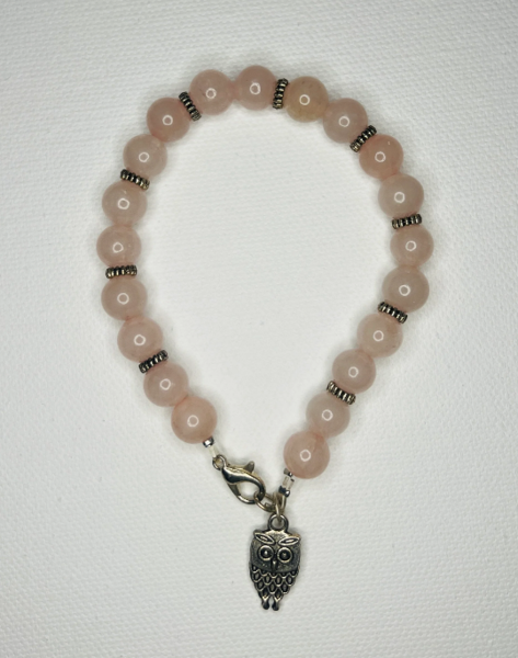 Product image of Rose quartz With White Metal Owl Pedant