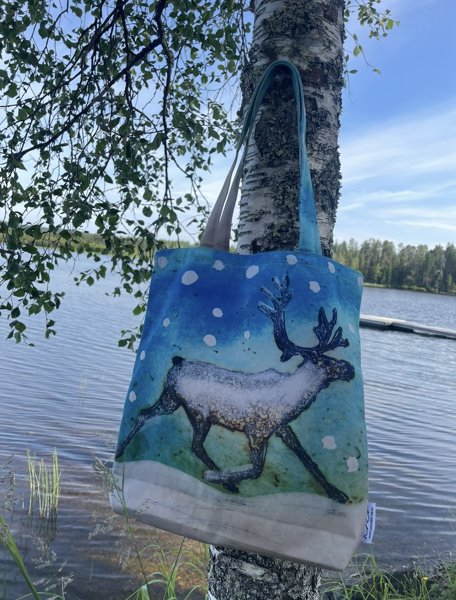 Product image of  Run my reindeer-tote bag. Juokse porosein-kangaskassi