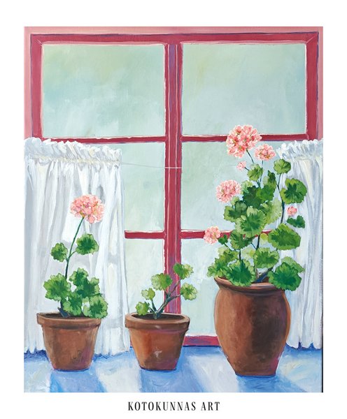 Product image of  Pelargoniat ikkunalla 65 x 81 cm