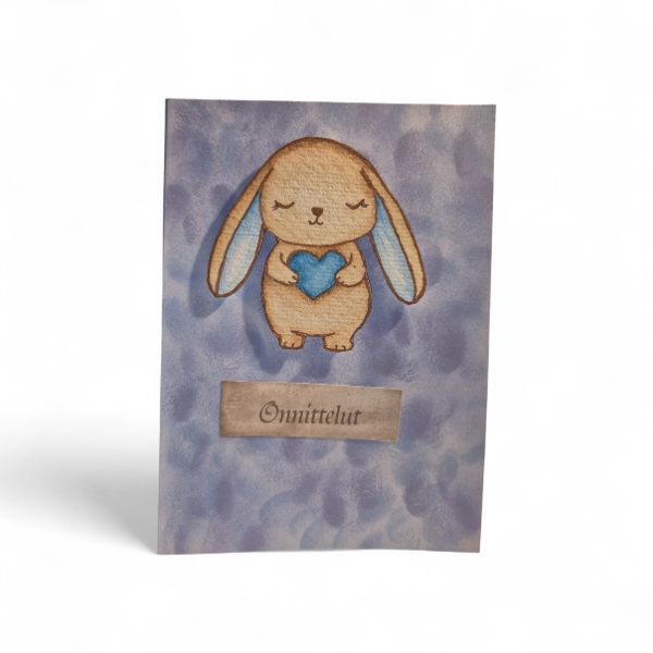 Product image of  Onnittelukortti, sininen pupu ja sininen sydän (käsintehty)